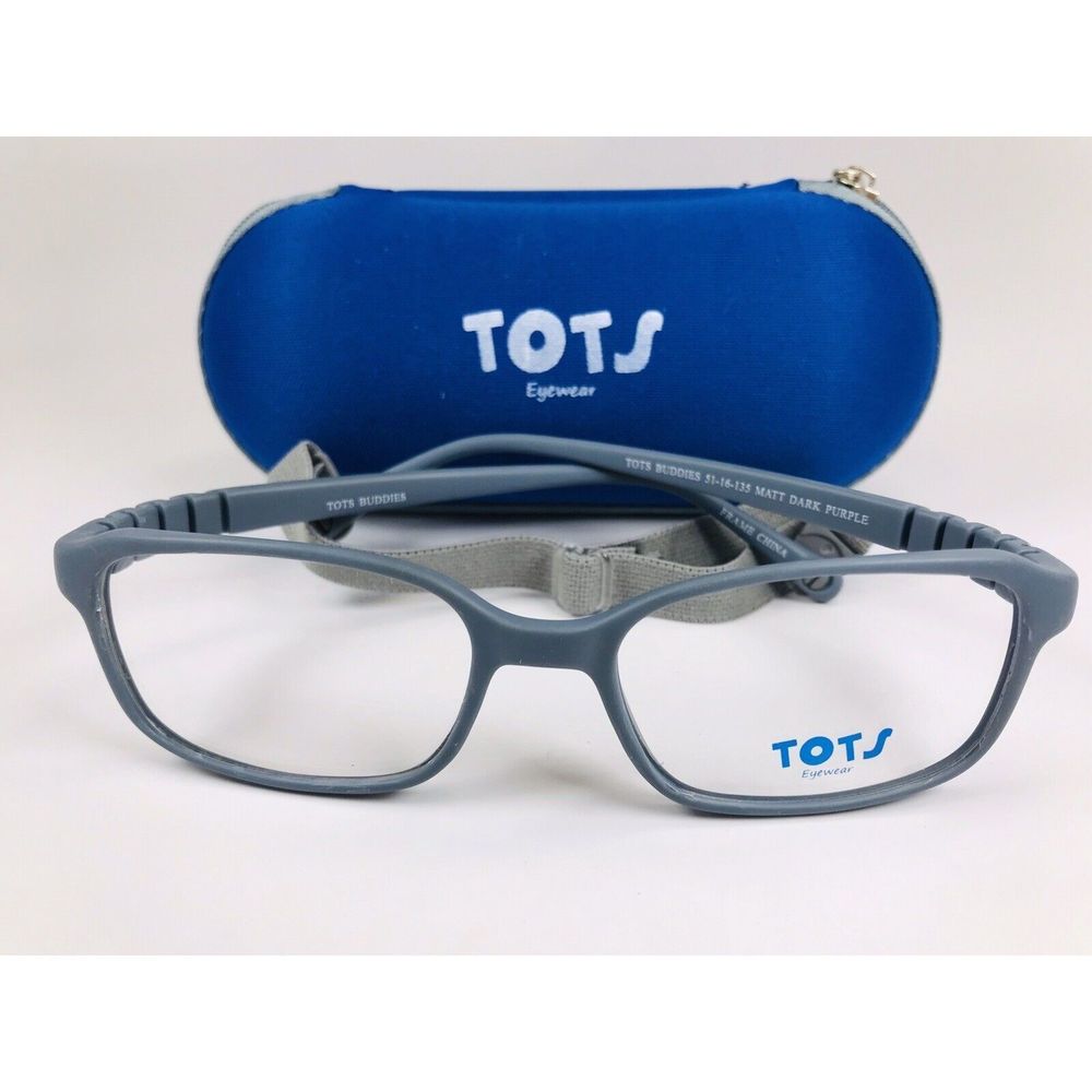 New TOTS Matte Dark Purple BUDDIES Eyeglasses for KIDS 51mm with Case & Strap